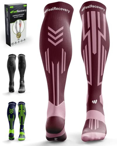 Bas de Contention Homme & Femme (1 Paire) - Chaussettes Compression Sport, Running, Ski, Athlétisme - Manchons Contention Voyage, Travail & Récupération - Chaussettes Longues Respirantes Laine Mérinos