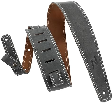 Nefelibata Guitar Strap, 2.5 Wide Full Grain Leather Guitar Straps with Foam Padding and Cable Storage Loop, for Kids, Men and Women, for Acoustic, Bass and Electric Guitars-Vintage Grey