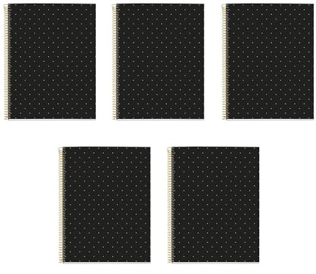 Miquel Rius M Fashion 4 Subject Notebooks, Pack of 5, Lined 11 x 8.5 Heavyweight Paper, 120 Sheets (Subjects Separated by color), 3 Hole Punched, Micro-Perforated, Black Dots Cover