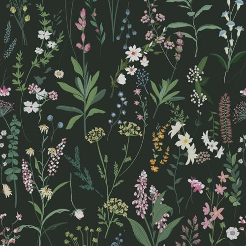 Umtiti 44cm x 200cm Floral Pattern Black Series Peel und Stick Tapete, Vinyl selbstklebende wasserdichte Tapete für Haus und Büro Dekoration (A5172-2，DE