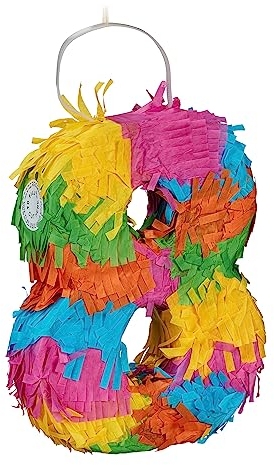 Relaxdays Pinata Zahl 8, Regenbogenpinata Geburtstag, HBT: 20,5 x 15,5 x 4,5 cm, Mini Piñata Kinder, zum Befüllen, bunt