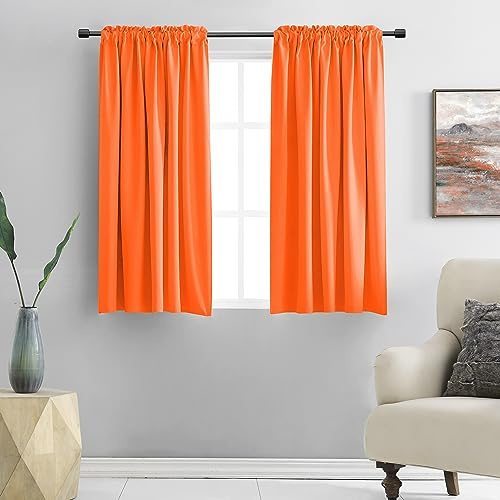 DONREN Vibrant Orange Autumn Curtains 48 Inch Length for Cafe Bathroom Short Windows,2 Panels Blackout Room Darkening Thermal Insulated Curtains for Kids Bedroom Decor,52 Wide by 48 Long
