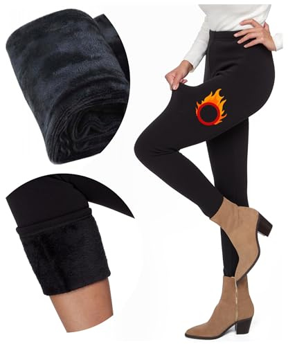 FUTURO FASHION Dam pälsfodrade tjocka leggings termiska fleecefodrade leggings kvinnor I mysig vardaglig varm stretchig mellanmidja och hög midja polära byxor byxor I storlekar S-3XL, Svart – mitten