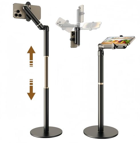 wigmoa【25inch/63cm Aluminum Overhead Phone Mount360° Angle Adjustable Cellphone Stand Holder 4-6.9 Table Top YouTube Streaming Content Creator Video Recording. YE-S