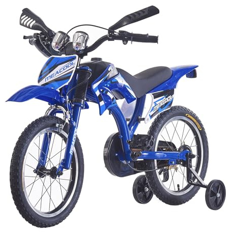 BSTSEL 16/18/20 Bike Motocross Dazzling Motorcycle Simulated Motorbike Sound Boys Bicycle Gift with Removable Stabilisers Wheels (Blue, 18 inch Wheels)