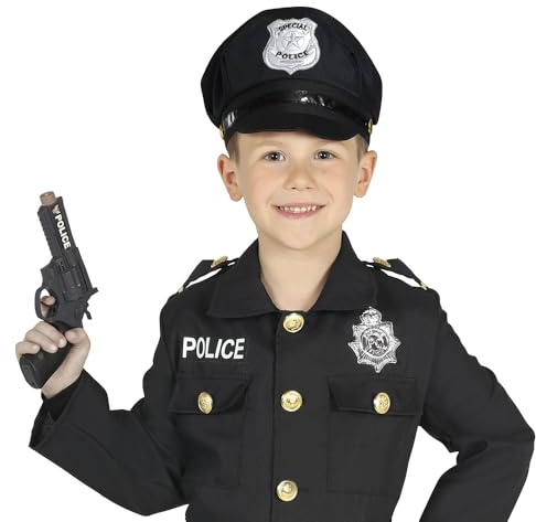 FIESTAS GUIRCA | Gorra de Policía Infantil Negra - Accesorio de Disfraz para Fiestas de Policías y Celebraciones - Ideal para Niños y Niñas en Halloween y Carnaval - Negro