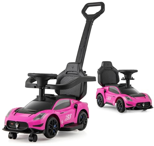 COSTWAY 3 en 1 Coche Correpasillos para Niños, Coche de Empuje con Ruedas Universales, Volante Musical, Barandilla y Manillar, Coche de Paseo con Almacenamiento para Niños de 18 a 60 Meses (Rosa)