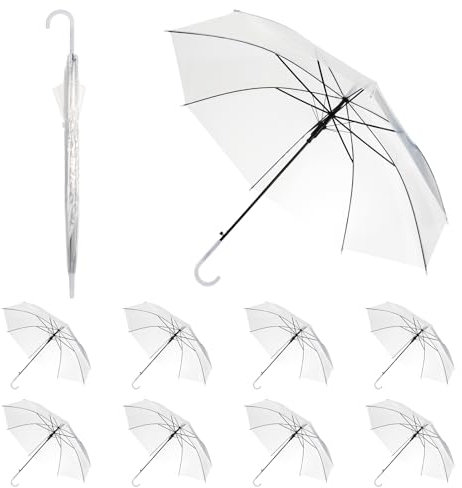 CODOHI 10 Stück Klarsicht Regenschirme 95 cm für Hochzeit, Große Transparente Kuppelschirme mit 8 Rippen, Weißer Halbdurchsichtiger Schirm mit Automatikgriff für Damen, Herren, Braut & Brautjungfern
