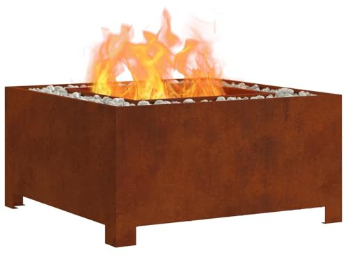 vidaXL Focolare Quadrato Marrone 80 x 80 x 40 cm | Riscaldatore da Esterno a Legna in Acciaio Inossidabile, Durevole e Resistente alle Intemperie, Perfetto per Incontri e Falò, Portatile e Resistente