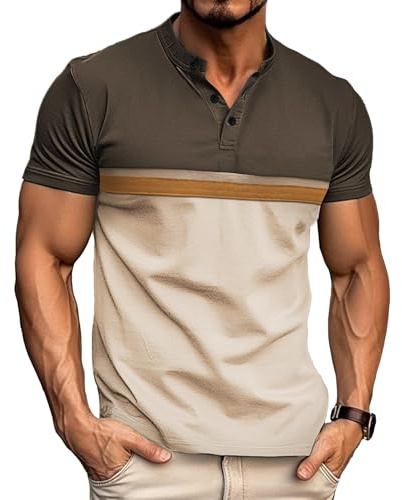 Comilaka Polo Homme Manches Courtes Polos Henley Casual Shirt à Rayures | Couleur Contrastée,T-Shirt,Été