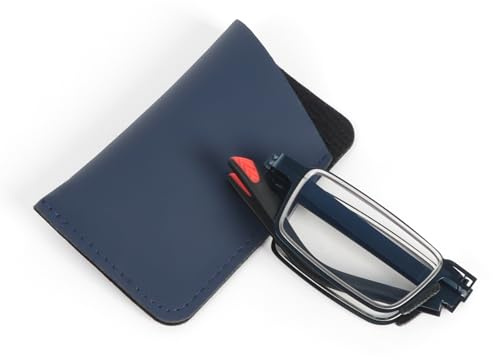 MMOWW Gafas de Lectura Rectángulos Plegables Para Hombres y Mujeres con Una Funda de Cuero Negra Anti - luz Azul Gafas (Azul, +2.0)