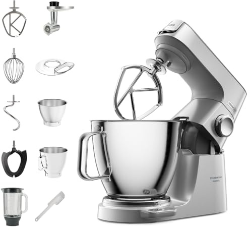 Kenwood Küchenmaschine Titanium Chef Baker XL KVL85.224SI, Küchenmaschine mit Waage, 7L & 5L Edelstahlschüssel, inkl. 6-teiligem Patisserie-Set, Mixaufsatz & Fleischwolf, 1200W, Silber