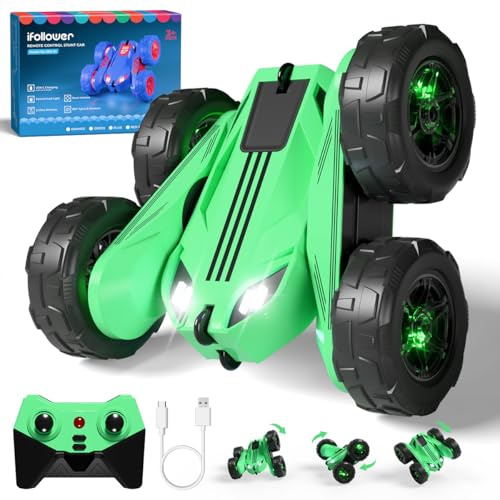 Voiture Télécommandée USB Chargement Direct avec LED,2.4Ghz 360° Rotation Monster Truck Tout Terrain,RC Voiture Radiocommandée Cadeau Jouet Enfants 3-12 Ans Garçon Fille