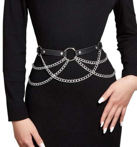 Punk Cuir Taille Chaîne Ceinture Noir Couches Corps Chaînes Harnais Discothèque Corps Chaîne