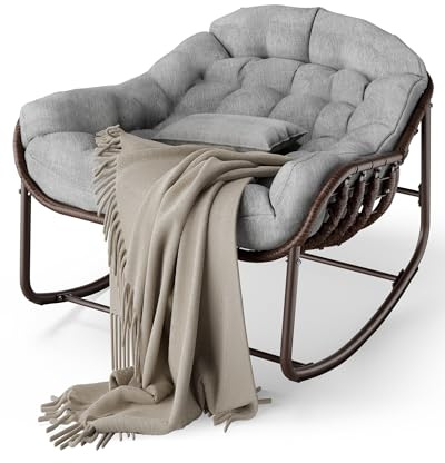 GarveeHome Papasan Schaukelstuhl mit Kissen für Garten und Wohnzimmer