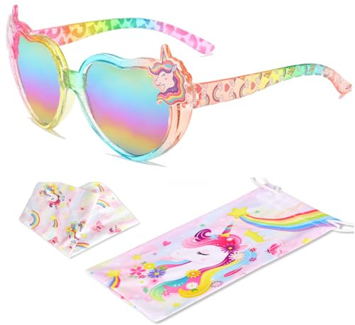 Beipegin Solglasögon för flickor enhörning hjärtform ultraviolett UV-skydd solglasögon med fodral mjuka glasögon för roliga festglas för flickor