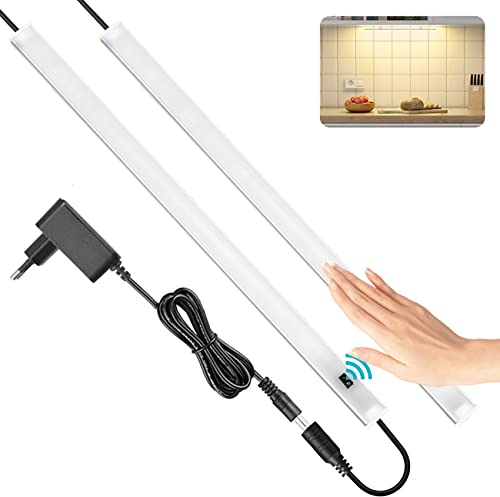 SOAIY 2er Set LED dimmbar Unterbauleuchte 2x40cm 11W 900lm Schrankleuchte Küchenlampe An-/Ausschalten Dimmen per Handbewegung Lichtleiste Memory-Funktion mit 12V Netzteil Magnet 3000K Warmweiß
