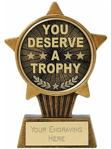 TROPHIESPLUSMEDALS Personalised You Deserve a Trophy Mini Star Award - Gold, Free Engraving | 10cm | Party, School & Games Reward