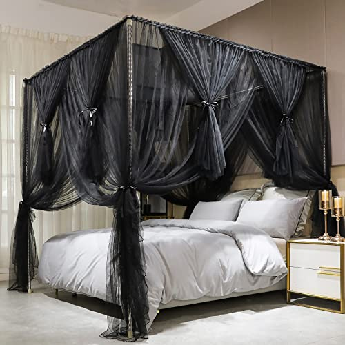Joyreap Rideau de lit à baldaquin raffinés à 4 Coins, pour Adultes, Accessoires de décoration, pour lit King Size, Noir