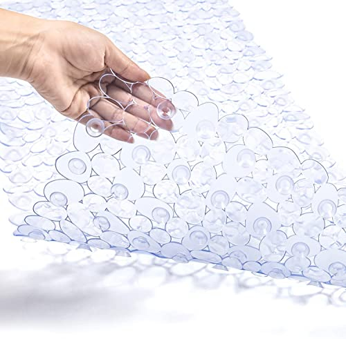 Marsheepy Anti-slip Bathtub Mat Pebbles Shower Mat Extra Large Bath Mat with Suction Cups and Drain Holes for Bathroom,Machine Washable, 88 x 40 CM（Clear)