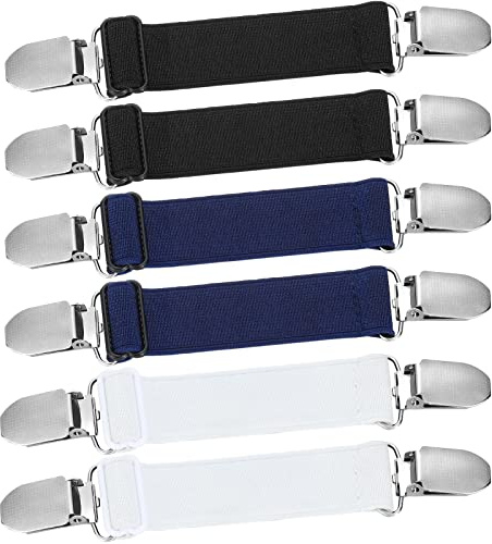 Eurzom 6 Pcs Pant Waist Tightener Waist Cinch Clip Belt Adjustable Elastic Sandal Straps Pant Clip Women Men(Black, White, Dark Blue)