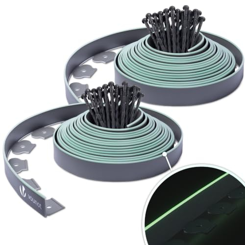 VOUNOT® Borde Jardín Césped Borde Flexible de Plástico PE, Delimitadores de Bordes para Jardín, Bordura Exterior para Tierra Cenefa Parterres con 60 Clavijas, Longitud 20m Altura 5cm, Gris