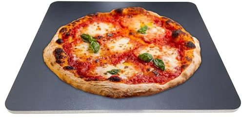 FEVIUS Backstahl Pizzastein für Backofen & Gasgrill - Backstahl 8mm dick universell einsetzbar - Platte 38x33 cm rechteckig - knusprige Pizza und Brot auf Stahl (Backstahl 38 x 33cm)