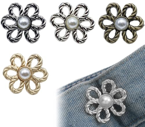 8 Sets Knöpfe Hosen Enger Machen,Hosenknöpfe Zum Stecken,Hose Enger Machen Clip,Hosen Knopf Spanner Fastener, Perlen Blumen Einsteller,Kleidung Verstellbare Taille Schnallen Jeans Knöpfe