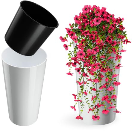 KADAX Kruka Ø19 x 36,8 cm hög för balkongväxter och trädgård, stor blomkruka för att lägga till elegans till varje bostadsutrymme, både inomhus och utomhus (slät vit, ca 2,5 L)