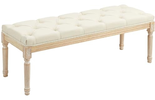 HOMCOM Banc de lit 115 cm, Banc touffeté pour Chambre à Coucher, Couloir, Salon, Blanc crème