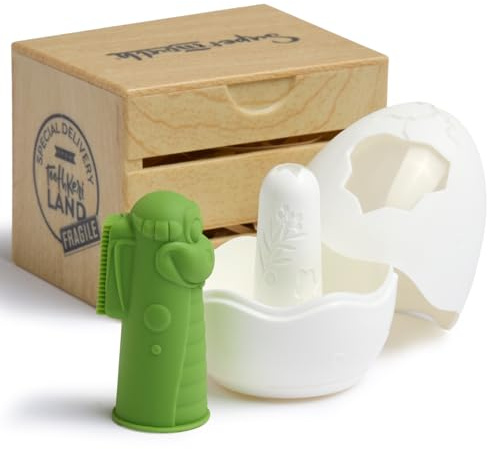 SuperMouth® Bristles Baby Finger Brush – Soft Silicone Bristles, Bite Block Protects Fingers, Flashlight for Easy Cleaning, Egg Storage Base, Augmented Reality App, Infant & Toddler Oral Care