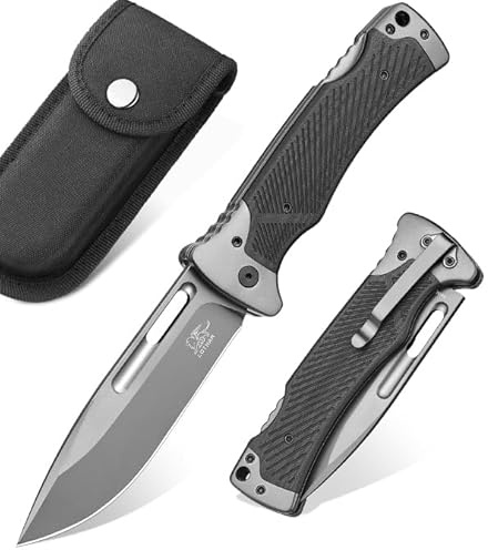 LOTHAR RHINO Zweihandmesser, 10.5cm Großes Klappmesser mit D2 Stahl, G10 Griff Outdoor Messer Survival mit Clip für Camping, Back Lock, Bushcraft, Robust & Langlebig