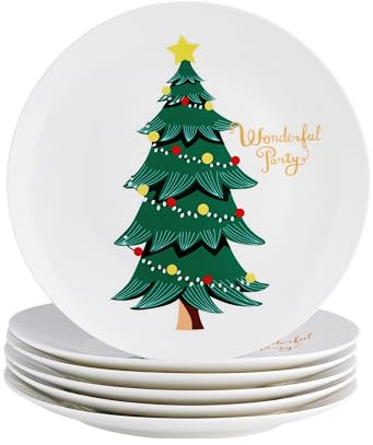 Swuut Set di 6 piatti da insalata a forma di albero di Natale, in porcellana fine, lavabili in lavastoviglie e adatti al microonde, piatti da dessert/antipasti, regalo divertente per donne e uomini