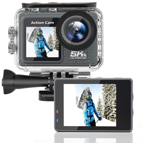 Yanmis WI FI Action Camera, 5K 30Fps 24MP Underwater Camera Anti Shake, Remote Control 30m Water Proof Sportkamera 170 Graders Vidvinkel med Cykelhjälmtillbehörssats