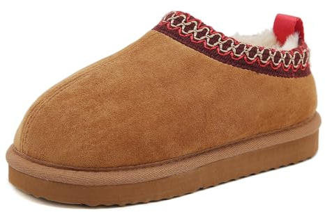 SMajong Kids Slippers Plush Warm Girls Fuzzy House Slippers Boys Platform Slipper Slip-on Shoes Winter Indoor Outdoor Red Brown 3 Big Kid（Sole Size 36