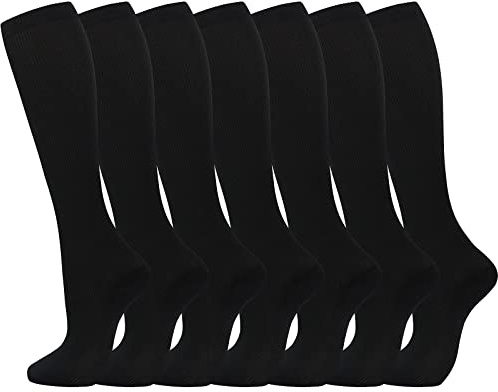 Generisch Calcetines de compresión 7 pares para mujeres hombres circulación, calcetines de rodilla son el mejor soporte para correr deportivo ciclismo medias negras, Negro , XXL