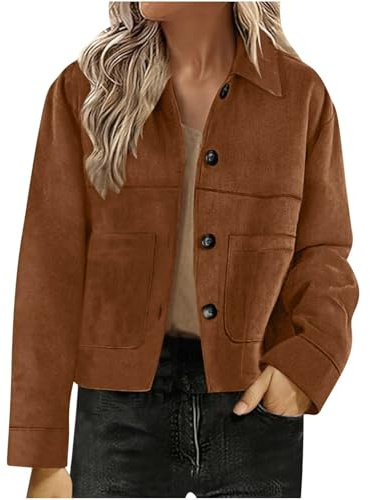RLEHJN Veste Courte En Daim Pour Femme Veste Mi Saison Bouton Manteau En Faux Daim À Revers Vestes Décontractée À Manches Longues Jacket Couleur Unie Vêtement D'extérieur Pour Automne Hiver
