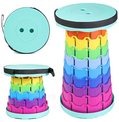 Collapsible Portable Telescopic Stool,Camping Folding Stool,Adjustable Height Retractable Stool, Plastic Folding Stool Fishing Chair,for Outdoor Camping BBQ Hiking Garden & Home (Rainbow Cyan)