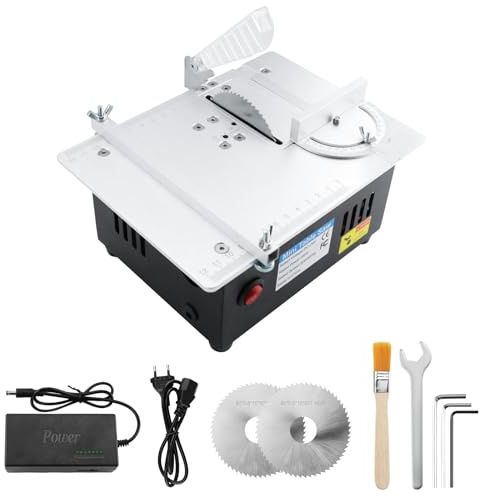 Mini sega circolare da tavolo 96 W, sega da tavolo portatile di precisione, alimentatore a 7 velocità, altezza di taglio 0-20 mm, con 2 lame e lembo di sicurezza, sega circolare da tavolo