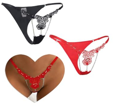 comeondear G-String Sexy Vita Bassa Donna Mutandine Perizoma Nero+Rosso,XL