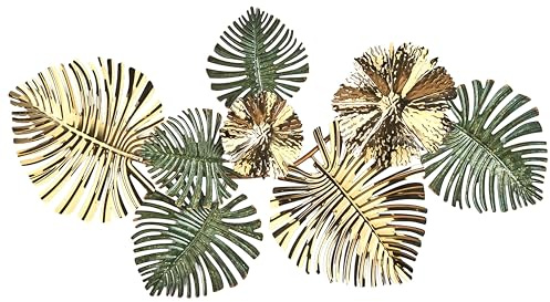 Kobolo Wandbild VERDURE | 90x7x49 cm | Metall | Gold & Grün | dekorative 3D-Wanddeko mit Blättermotiv | modernes Metallbild für den Innenbereich – im Hoch- oder Querformat montierbar