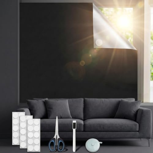 Dachfenster Verdunkelung, Dachfenster Rollo, 100% Lichtdicht Verdunklungsrollo Ohne Bohren, Fenster Rollos für Innen, Inklusive Maßband, Cutter Messer, Markierstift und 30 PCS Klebeband,200 x 145 cm