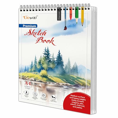 A4 Premium Sketch Book : Sketching and Drawing Paper, Top Spiral-Bound Sketchpad, 36 Sheets 140 GSM Thick Paper for Painting and Sketching