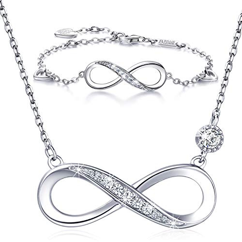 Billie Bijoux Ensemble de bijoux collier infini en argent sterling 925 damour sans fin Symbole Bracelet réglable avec charme pour Femme pour le jour de Noël (A- argent) (Silver)