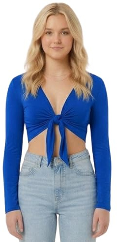 STAR FASHION Women Long Sleeves Shrugs Tie Up Open Front Top Ladies Summer Crop Bolero Cardigan Dress Royal Blue 8-10