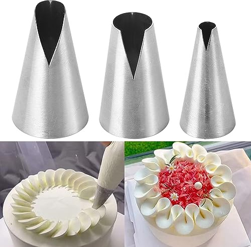 Set di 3 beccucci grandi, a forma di V, in acciaio inox, per decorare torte, glassa, crema, rosa, cupcake, pasticceria e decorazioni per torte (taglia: S, M, L)