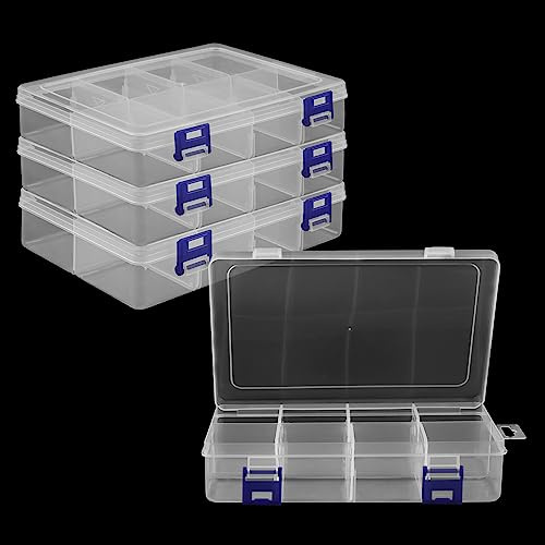 MANCHAP 4 PCS 8 Grids Plastic Bead Storage Box with Adjustable Compartments, 19.5 x 13 x 4.5cm Plastic Jewellery Organisers, Bead Storage Containers Case for Art Crafts