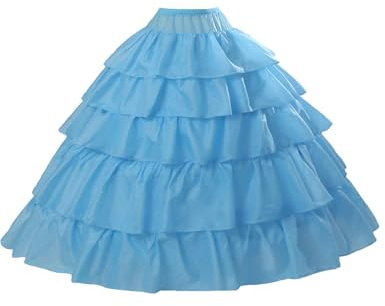 BEAUTELICATE Damen Reifrock Brautkleid Lang A-Linie Petticoat Rockabilly Barock Kleid Unterröcke Krinoline 4 Ringe mit Rüschen fur Hochzeit Karneval Halloween (Ice Blue, L-XL)
