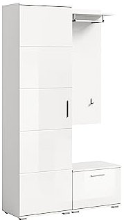 xonox.home X98A9G03 Garderobenkombination 110x191x37 cm in weiß Nachbildung und weiß Hochglanz