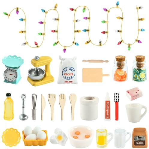Mini Accesorios de Cocina, 28pcs Miniaturas para Casa de Muñecas, Cocina Miniatura Casa de Muñecas, Decorar Casas de Muñecas y Juegos de Repostería